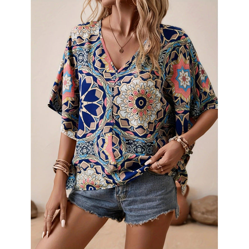 Dame Oversized Bluse med kontrastfylt blomstertrykk Skjora