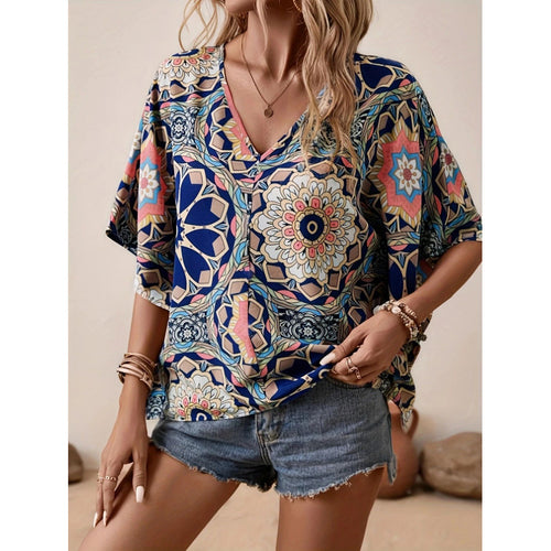 Dame Oversized Bluse med kontrastfylt blomstertrykk Skjora
