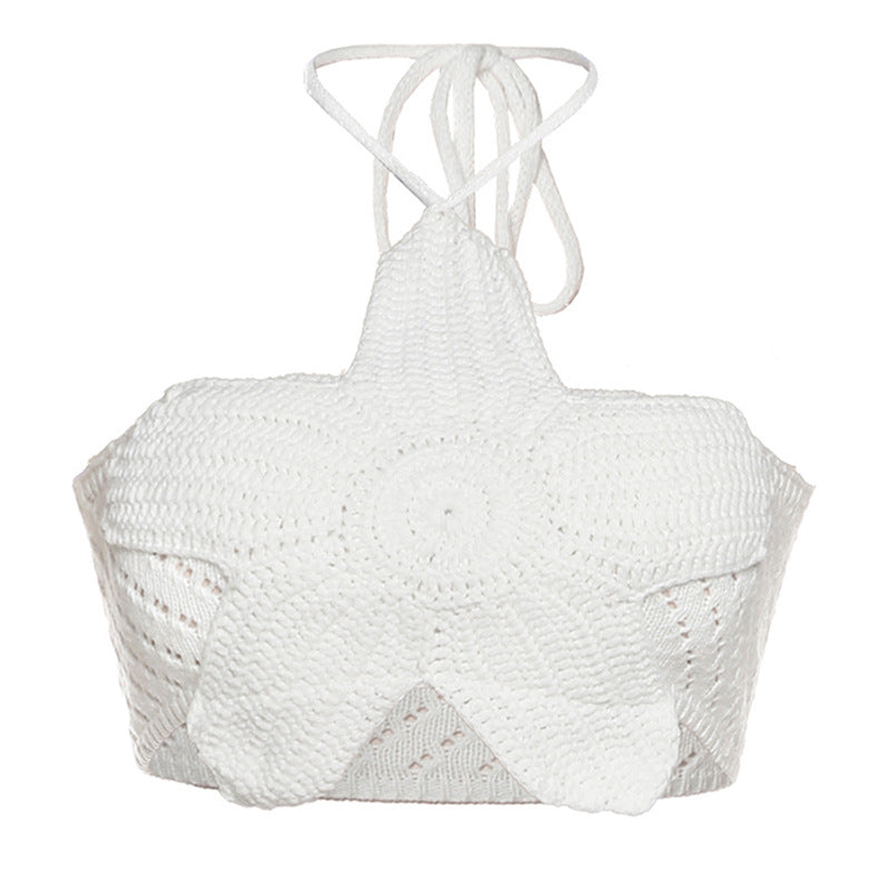 Dame Crop Top med blomsterheklet mønster Skjora
