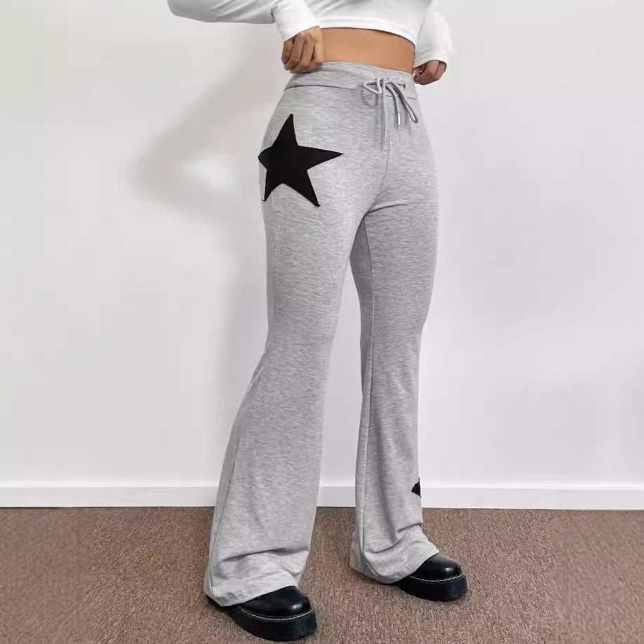 Dame casual sweatpants med vid ben og stjernemotiv Skjora
