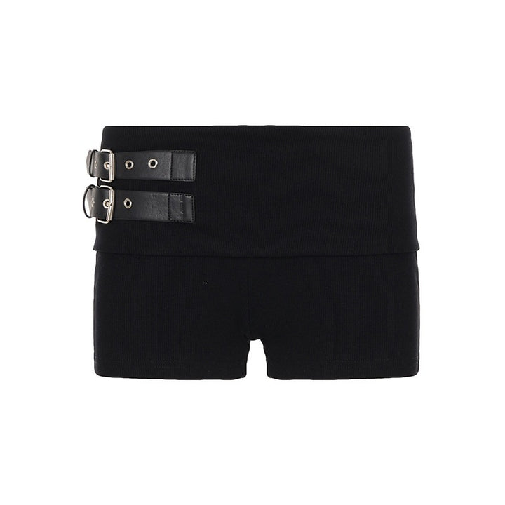 Dame shorts med bredt belte og dekorative spenner Skjora