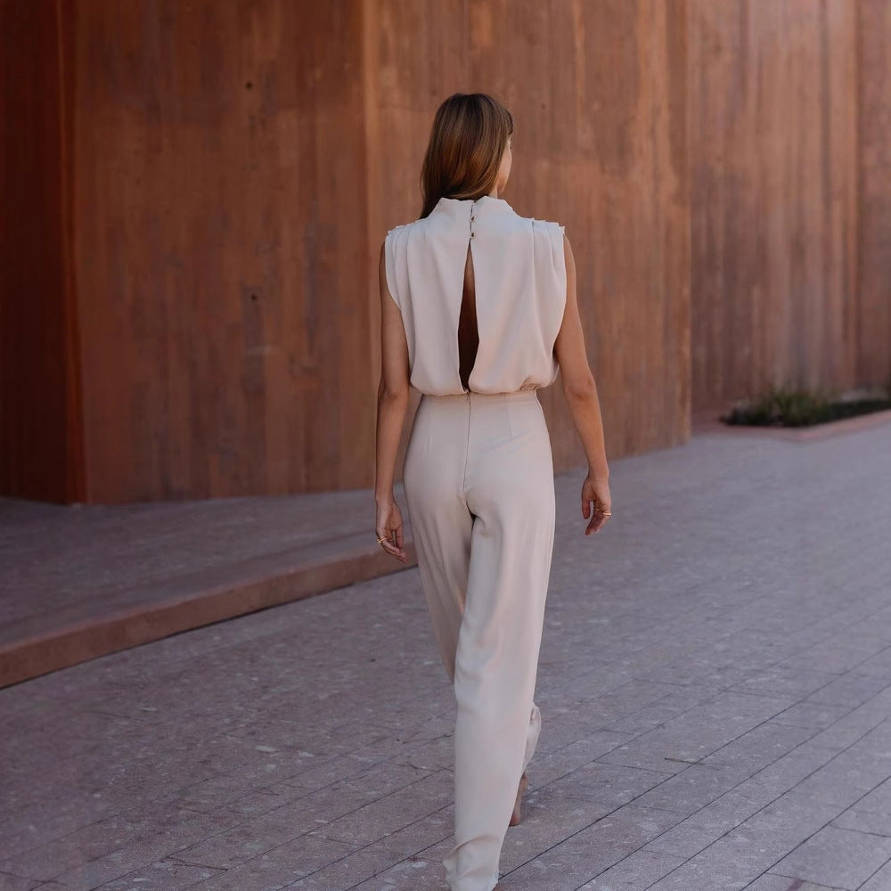 Damer Elegant Jumpsuit med høy hals og vide ben Skjora