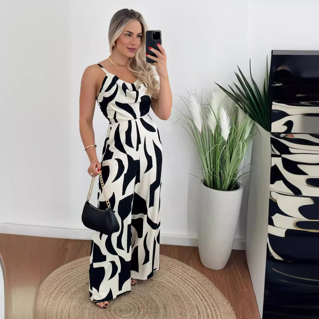 Dame jumpsuit med elegant vannfall halslinje og vid ben Skjora