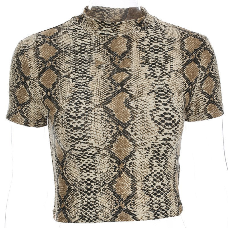 Dame moteriktig Cropped T-skjorte med stilig slangemotiv Skjora