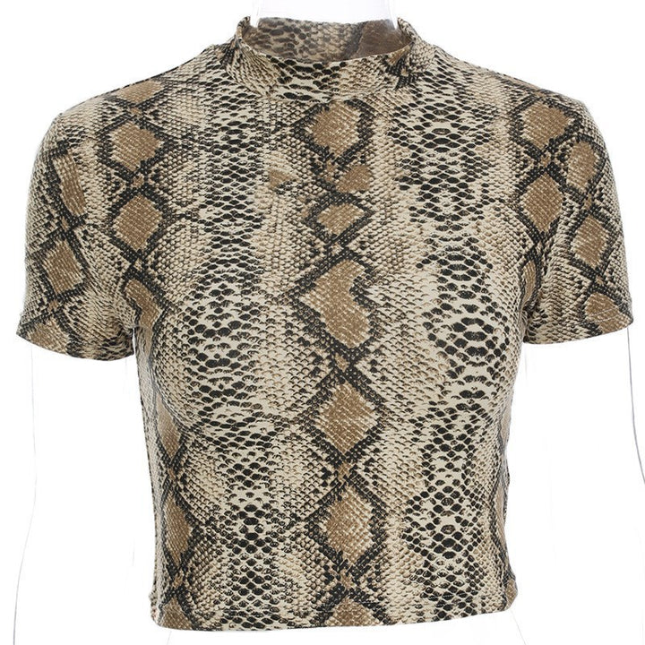 Dame moteriktig Cropped T-skjorte med stilig slangemotiv Skjora