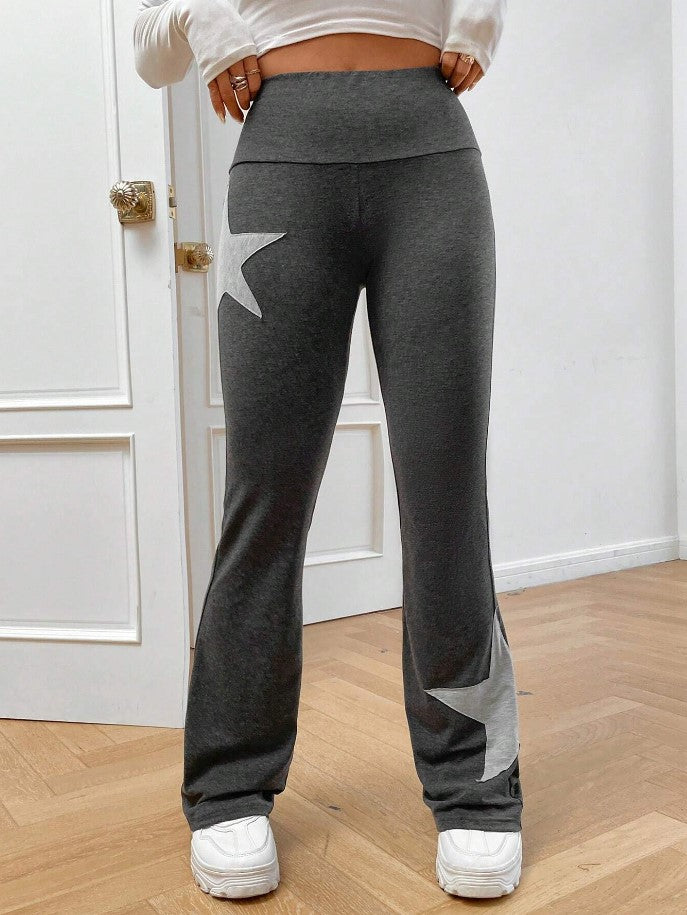 Damer ledige Bootcut-Leggins med stjernemotiv Skjora