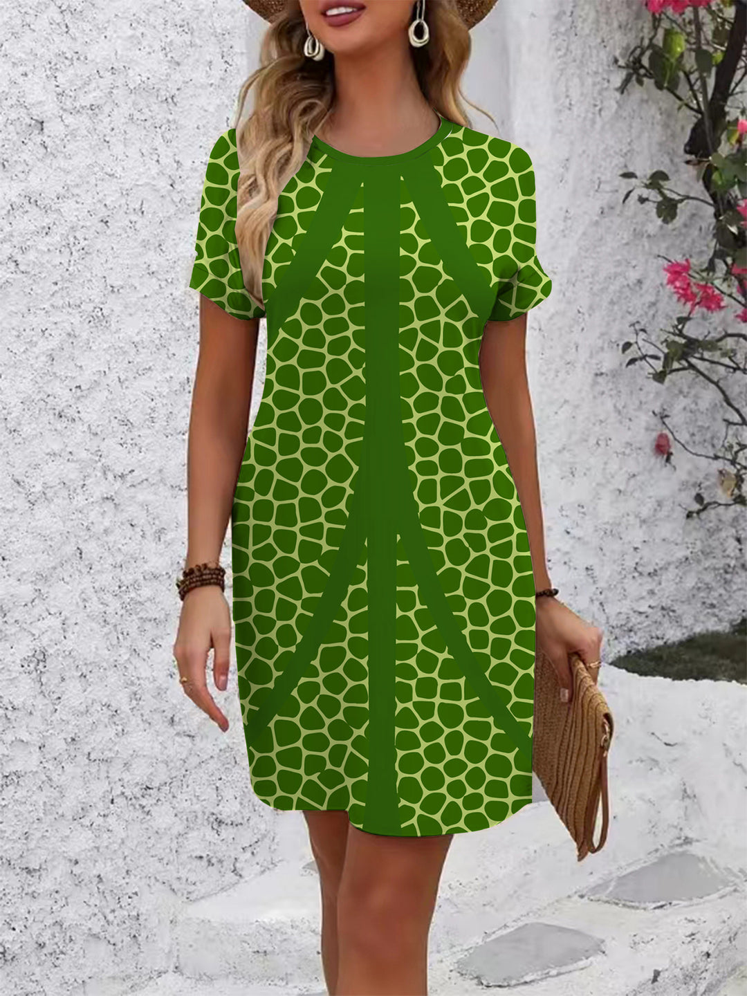 Dame kortermet kjole med geometrisk print Skjora