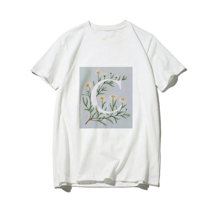 Dame T-skjorte med blomsterdesign og kreativt trykk Skjora