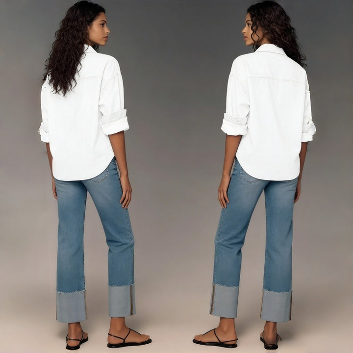 Dame designer jeans i moderne boyfriend-stil med unike detaljbehandlinger Skjora