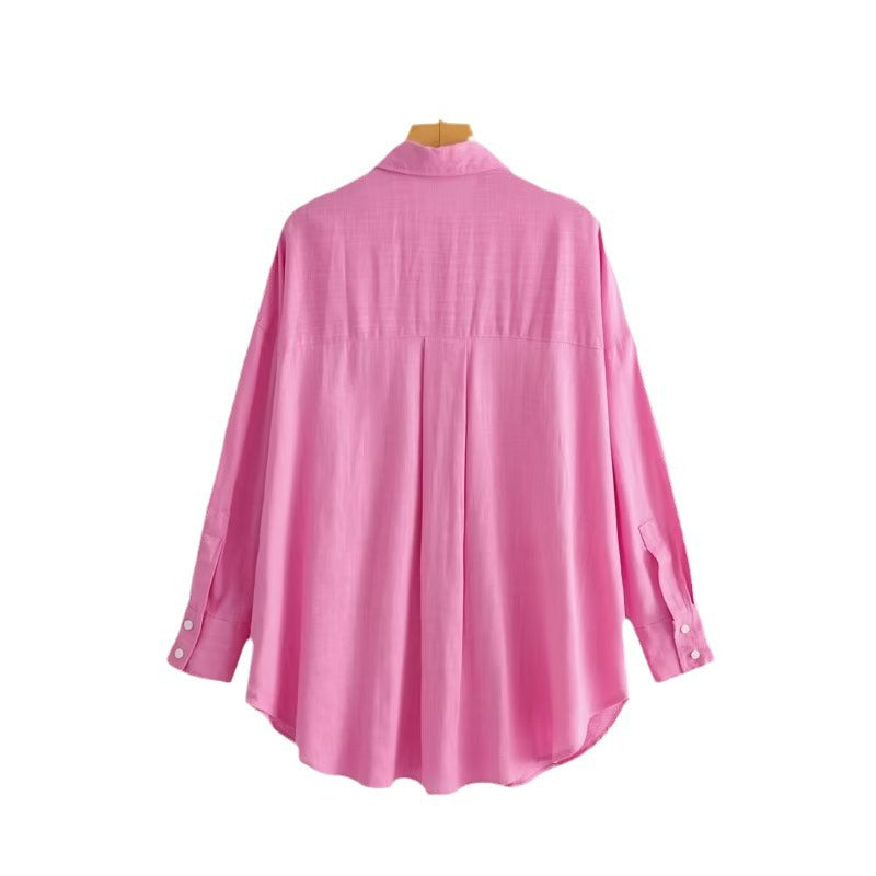 Kvinne Casual Oversized Skjorte Bluse med Brystlomme og Subtil Struktur Skjora