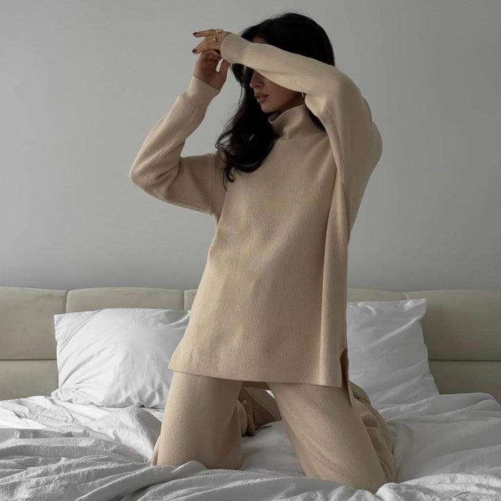 Kvinnelig elegant og koselig strikket loungewear sett Skjora
