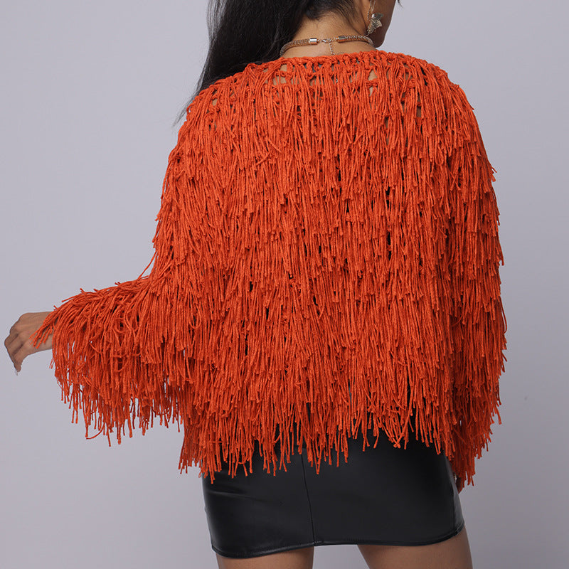 Damen Fransen-Pulloverjacke mit offenem Schnitt und stylischem Design Skjora