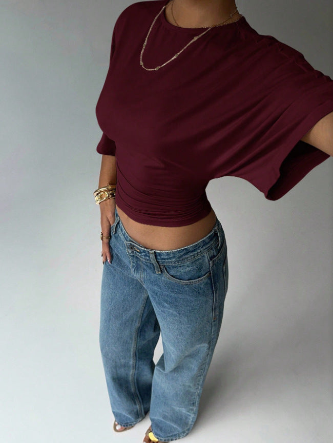 Dame Korteermet Crop-Top Skjora
