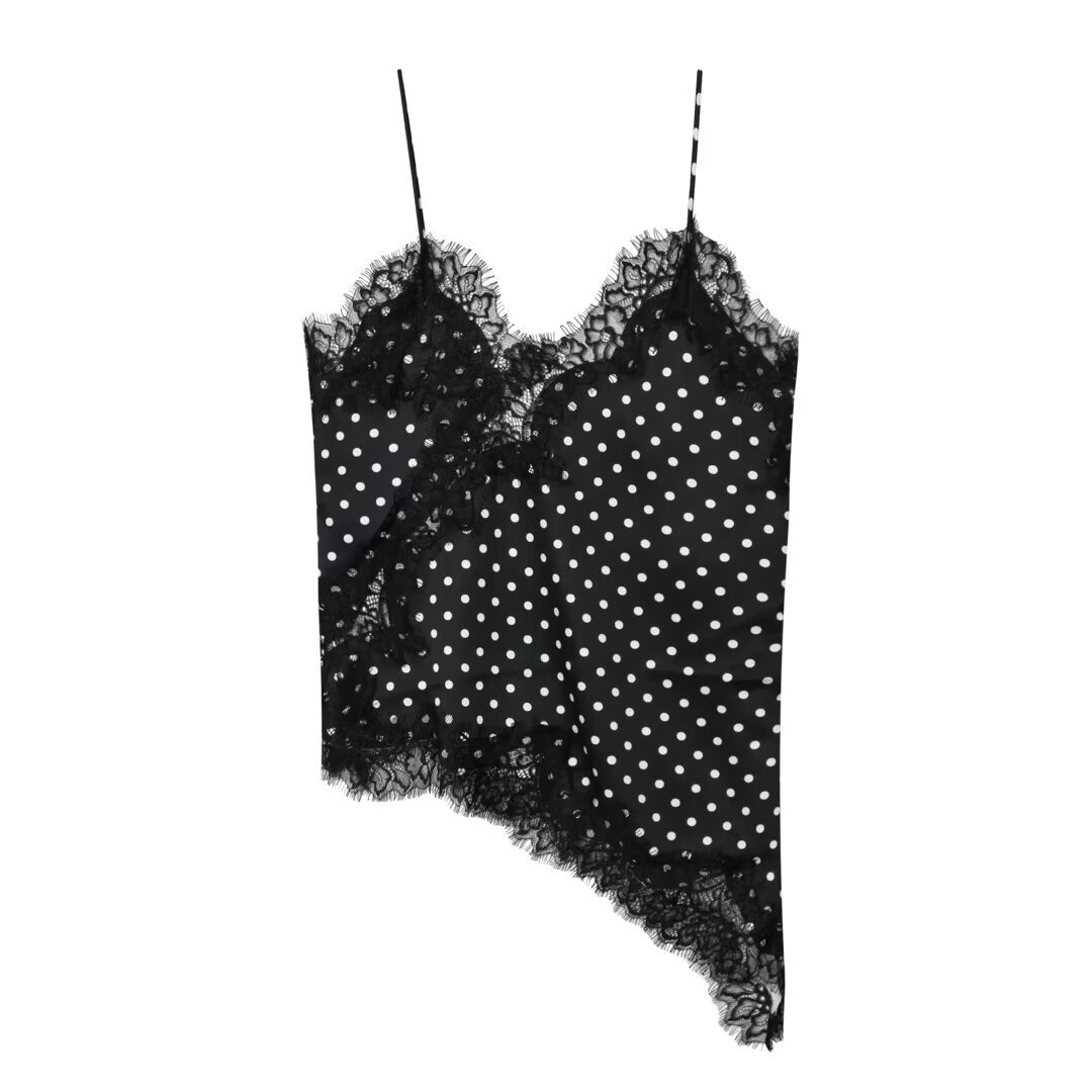 Dame-spets-camisole med asymmetrisk snitt og elegante punkter Skjora