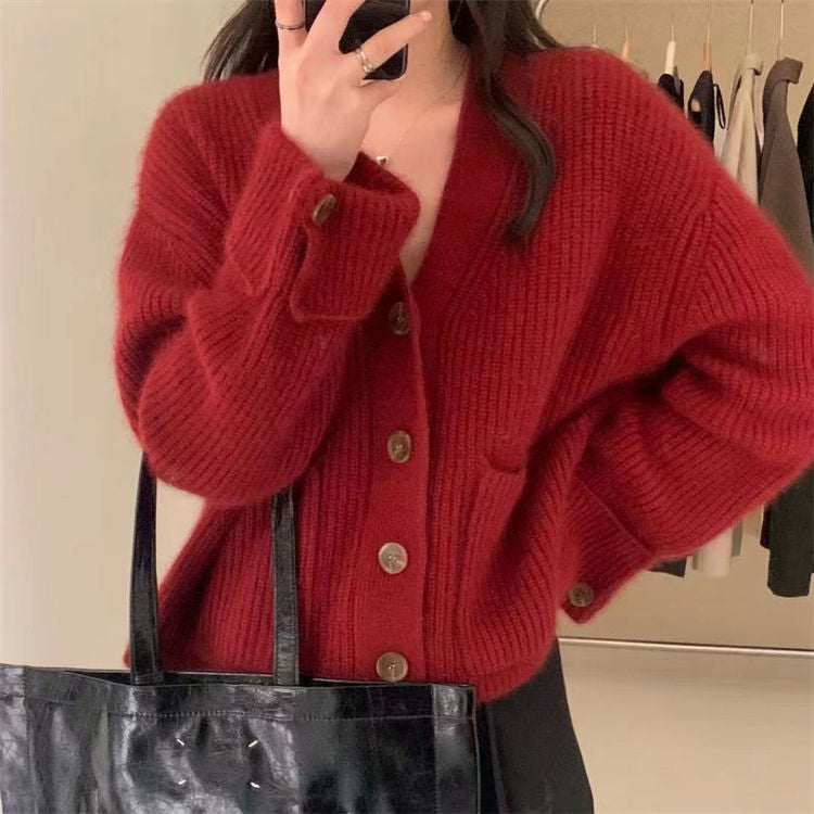 Kvinnens Chunky Strikket Kåpe med Lommer Skjora