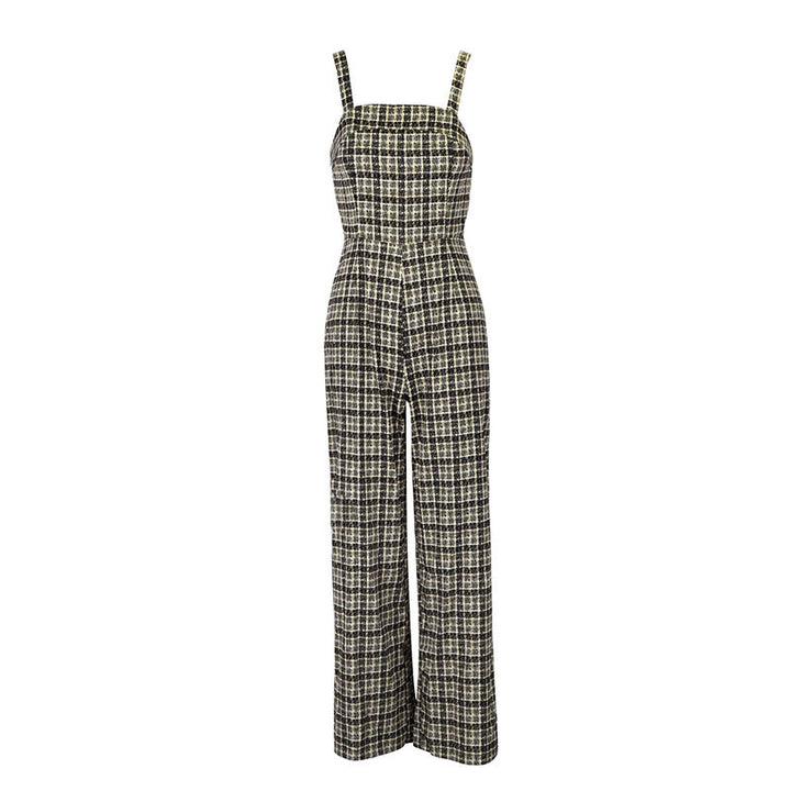 Dame jumpsuit med vide buksebein og fint rutemønster Skjora