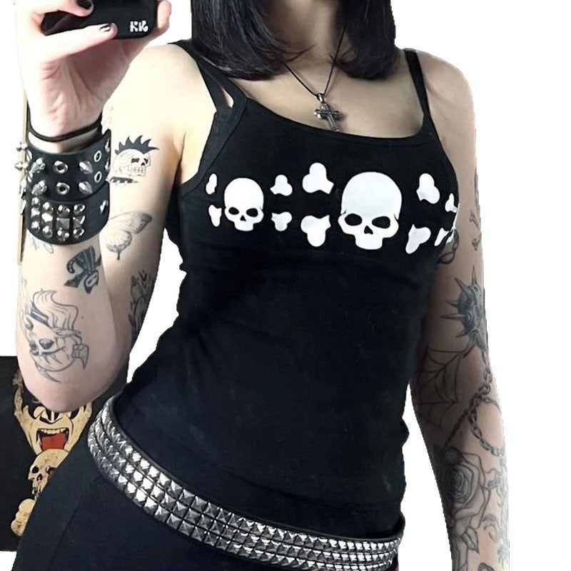 Dame tanktop med iøynefallende hodeskalle-design Skjora