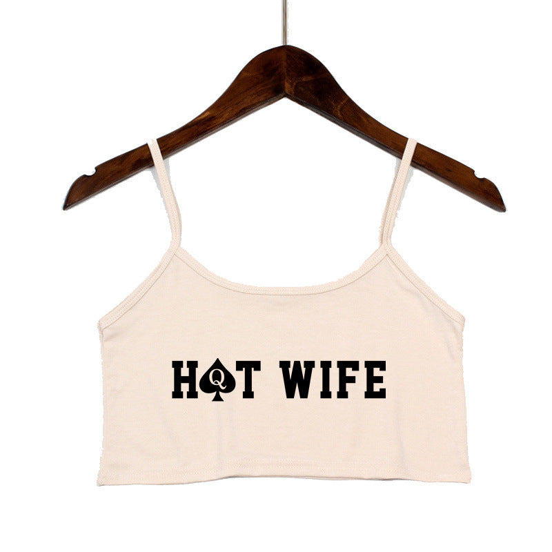 Dame Crop-Top med moderne skrifter og justerbare stropper Skjora
