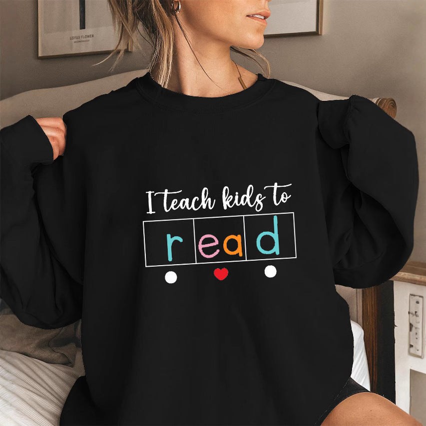 Kvinne sweatshirt med kreativt undervisningsmotiv Skjora