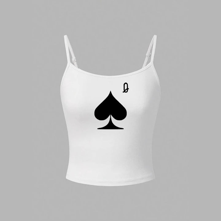 Dame Crop-Top med kreativt kortspillmotiv Skjora