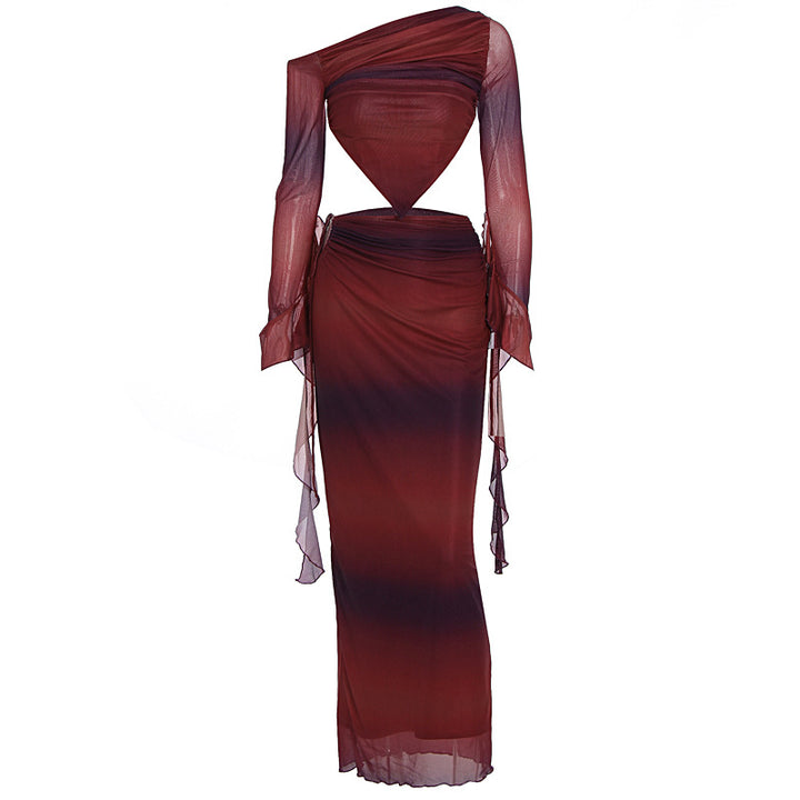 Dame Asymmetrisk Maxikjole med raffinerte cut-outs og innovativ design Skjora