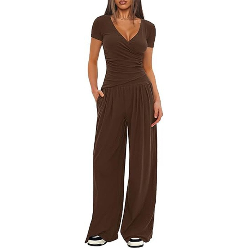 Dame Elegant Innpakking Jumpsuit med vid ben og stilige detaljer Skjora