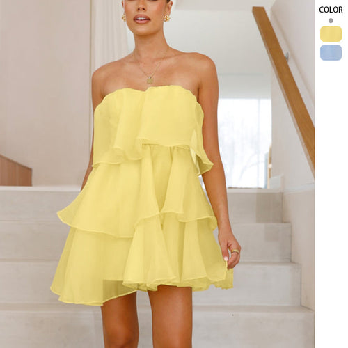 Kvindernes legesyge chiffon kjole med svingende flæse og off-shoulder design