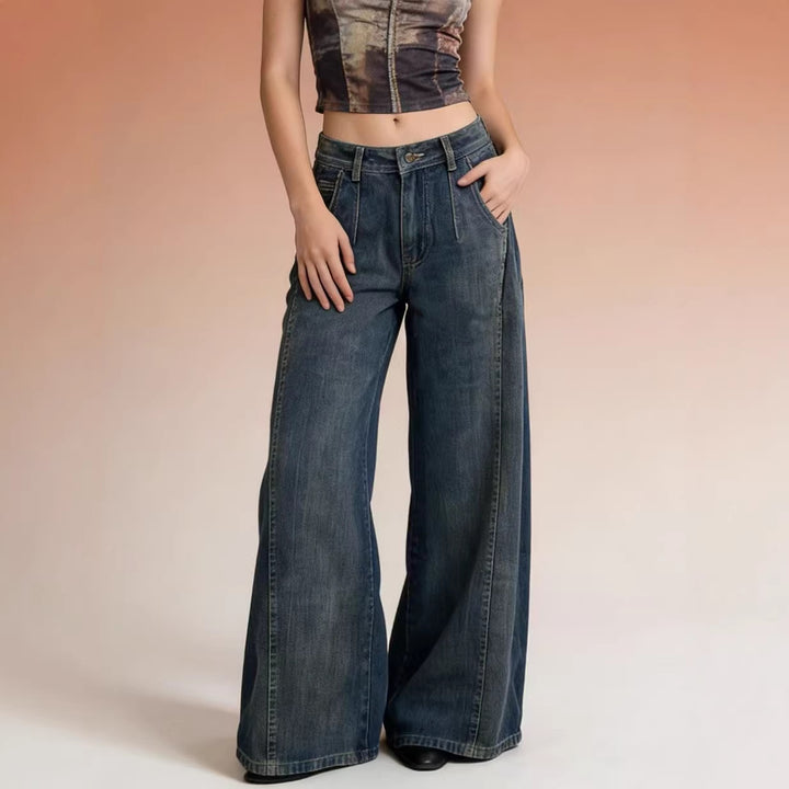 Dame vide denim-jeans med høy midje og klassisk snitt Skjora