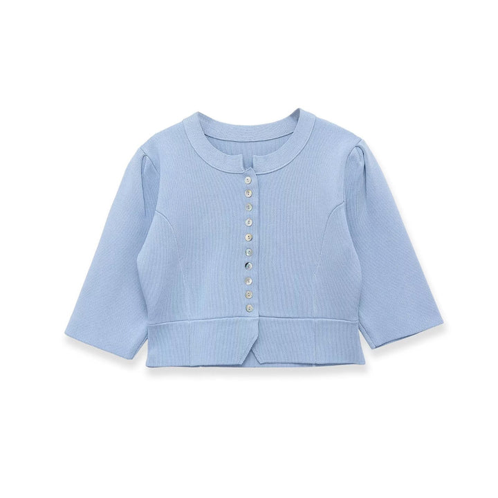 Dame elegant cardigan med fint ribbemønster og dekorative knapper Skjora