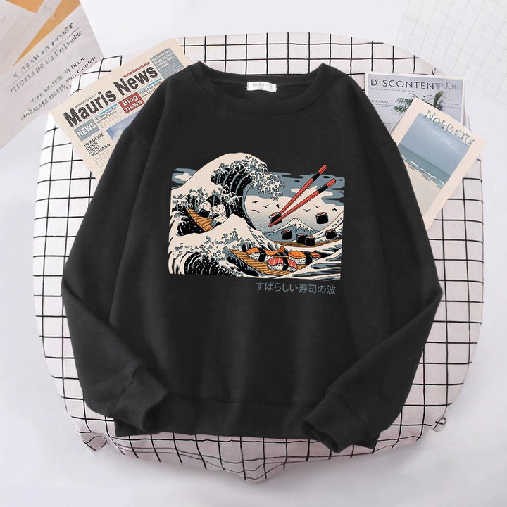 Dame sweatshirt med kunstnerisk bølgedesign og behagelig passform Skjora