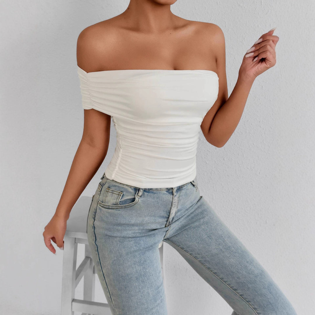 Dame Off-Shoulder topp med raffinerte volangdetaljer Skjora