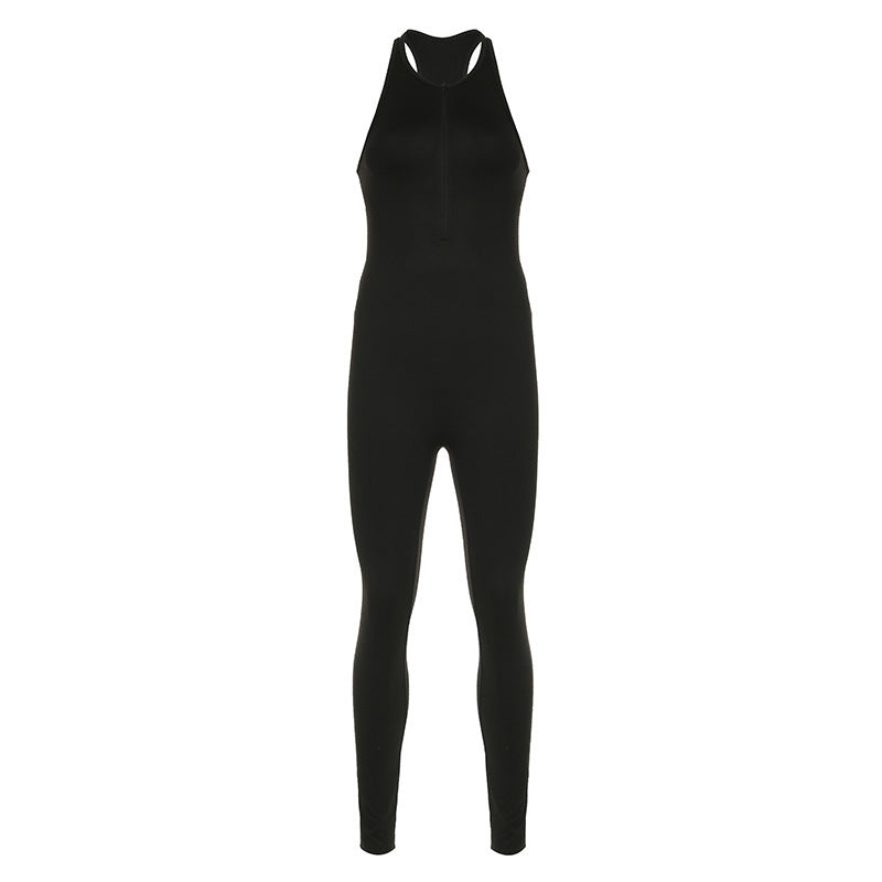 Damer Sportslig ett-delt bodysuit med høy krage og glidelås Skjora