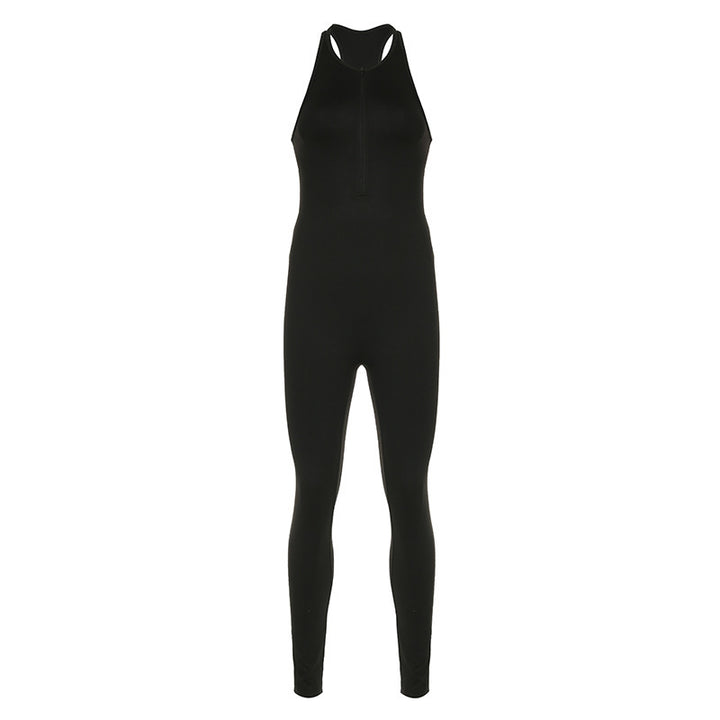 Damer Sportslig ett-delt bodysuit med høy krage og glidelås Skjora