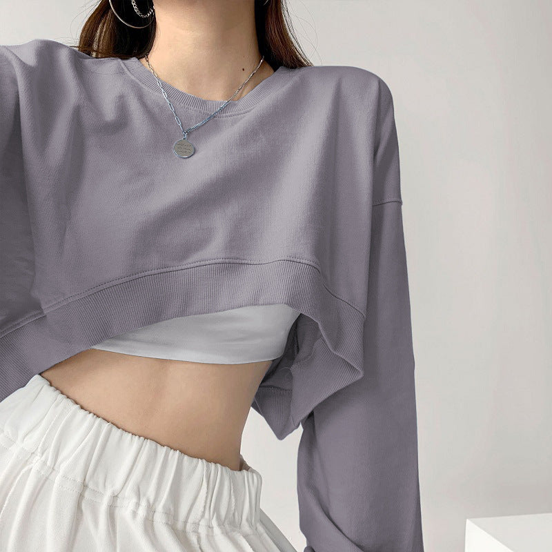 Kvinnes uformelle crop sweatshirt med løse ermer og trendy snitt