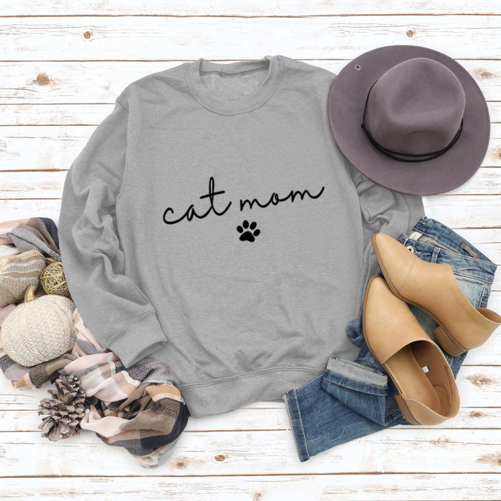 Dame sweatshirt med kreativ kattemamma-design Skjora