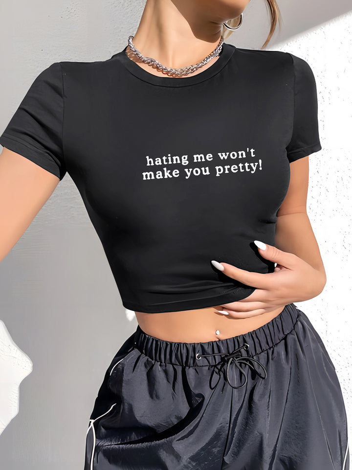 Dame Crop-T-skjorte med moderne grafikktrykk Skjora