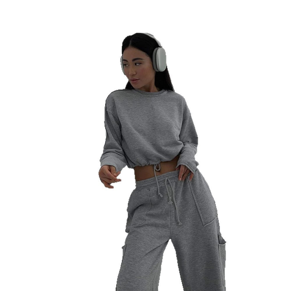 Kvinnelig tilfeldig cropped sweatshirt med elastisk linning Skjora