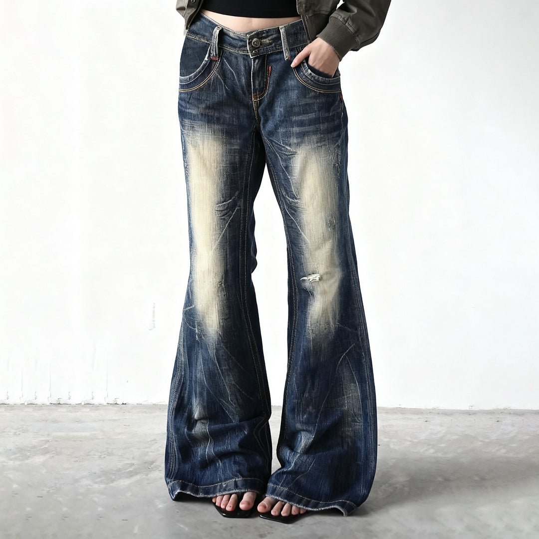 Dame Flared Jeans med trendy bruktutseende Skjora