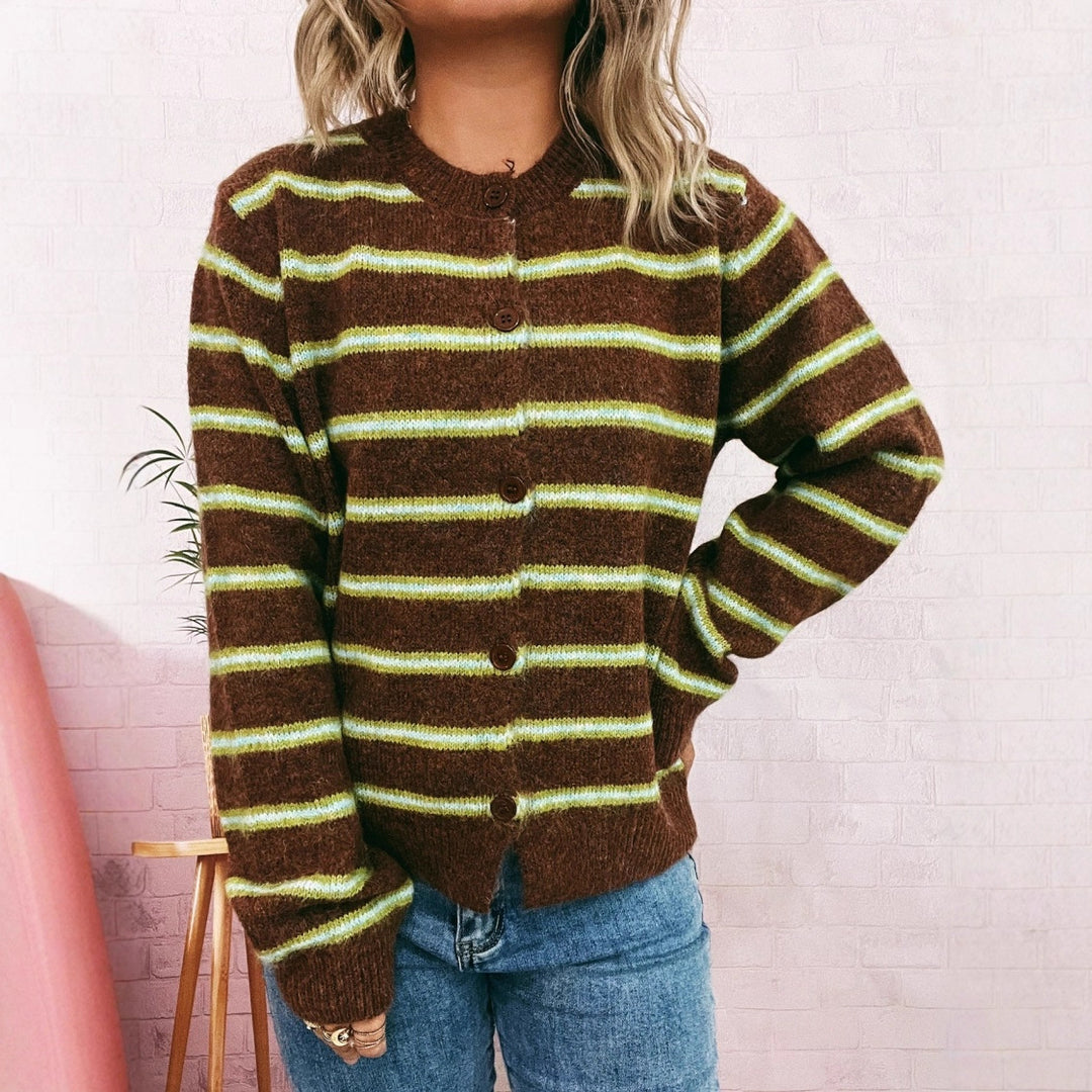 Dame koselig cardigan med moderne striper Skjora