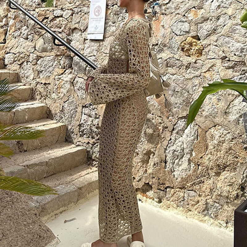 Damen Elegantes Häkel-Maxikleid mit weitem Schnitt und feinen Details Skjora