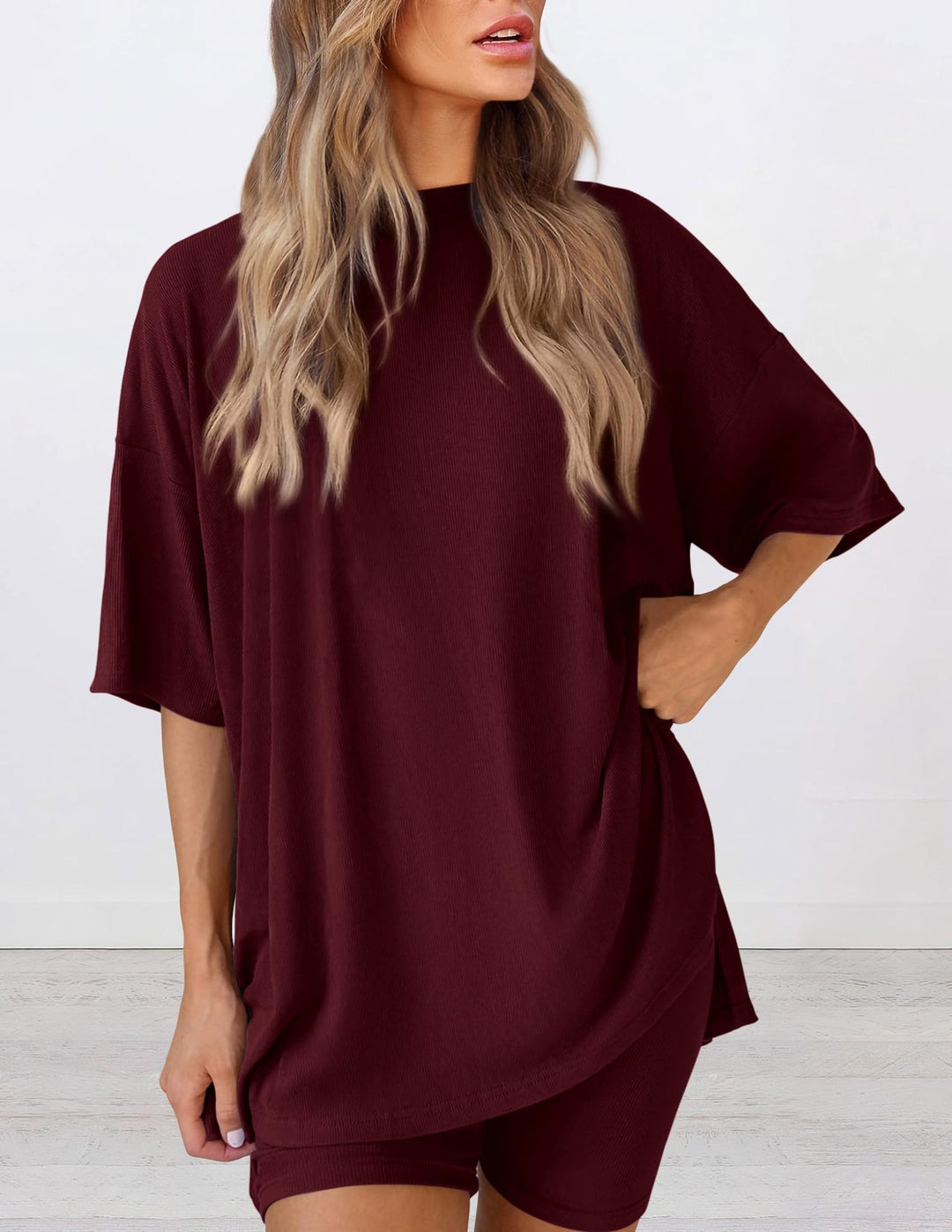 Damer Løst Lounge-set med oversized topp og korte bukser Skjora