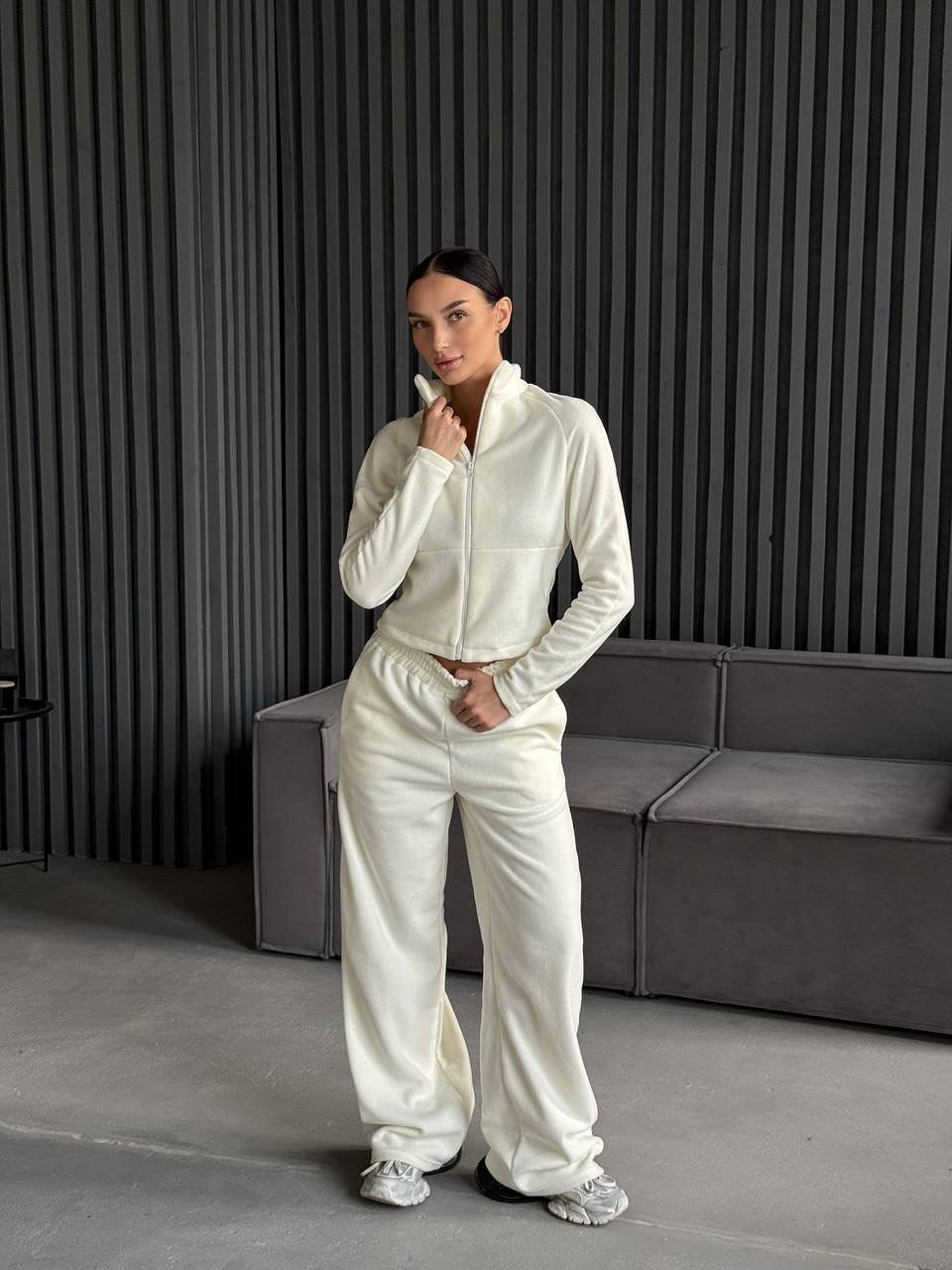 Dame Fleece Lounge Wear Dress med Høy Krage og Elastisk Midje Skjora