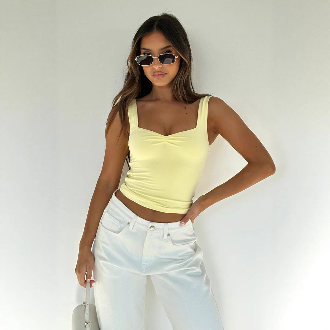 Damer figurtilpasset Crop-Top med brede stropper og V-hals Skjora