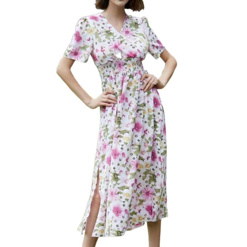 Dame maxikjole med flytende snitt og blomsterdesign Skjora