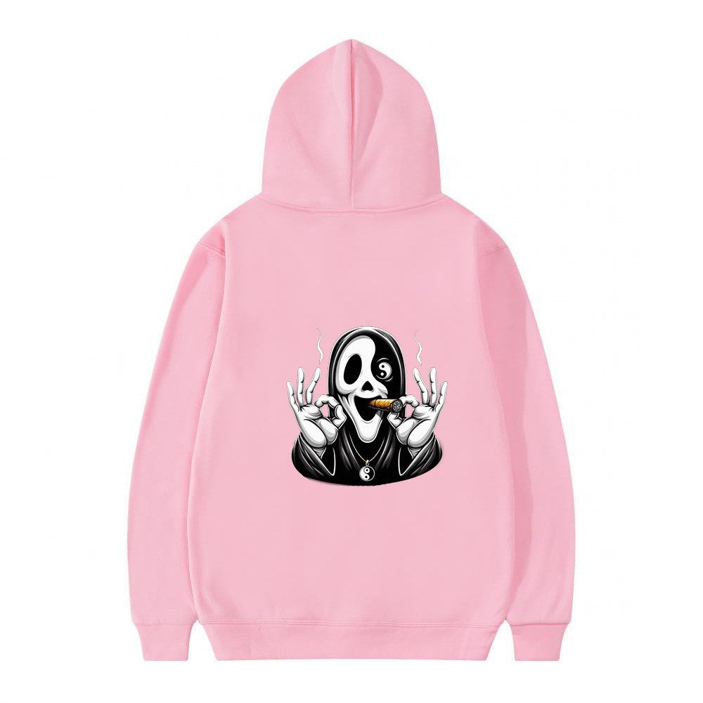Dame hoodie med kunstnerisk hodeskalleprint og avslappet passform Skjora