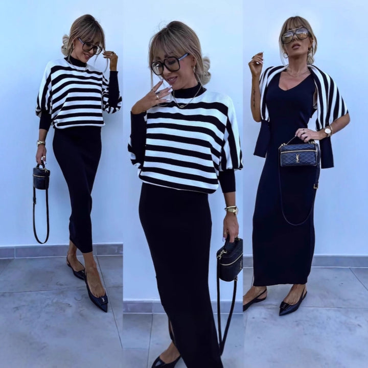 Women's Elegant and Comfortable Striped Top and Tight Long Pants Set Skjora