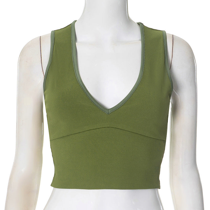 Dame Crop-Top med stilfull V-hals og fin ribbestruktur Skjora