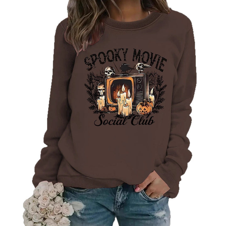 Dame sweatshirt med skummelt filmmotiv og avslappet snitt Skjora