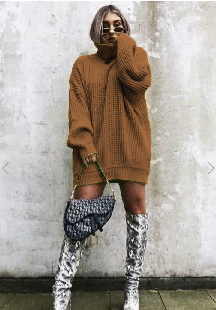Dame chunky strikkegenser med høy krage og avslappet oversized passform Skjora