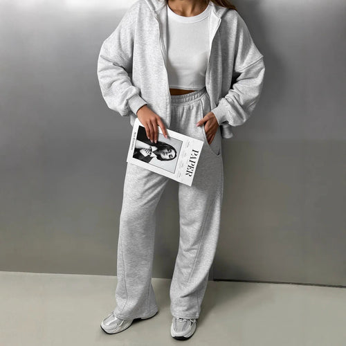 Dame Oversized Hoodie Jakke med Praktiske Lommer og Komfortable Sweatpants Skjora